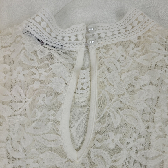 Scobe white deep v neck short sleeve top white lace peplum fairy coquette girl M - Picture 11 of 13